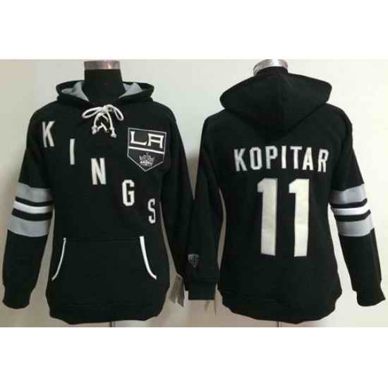 Los Angeles Kings 11 Anze Kopitar Black Women Old Time Heidi NHL Hoodie